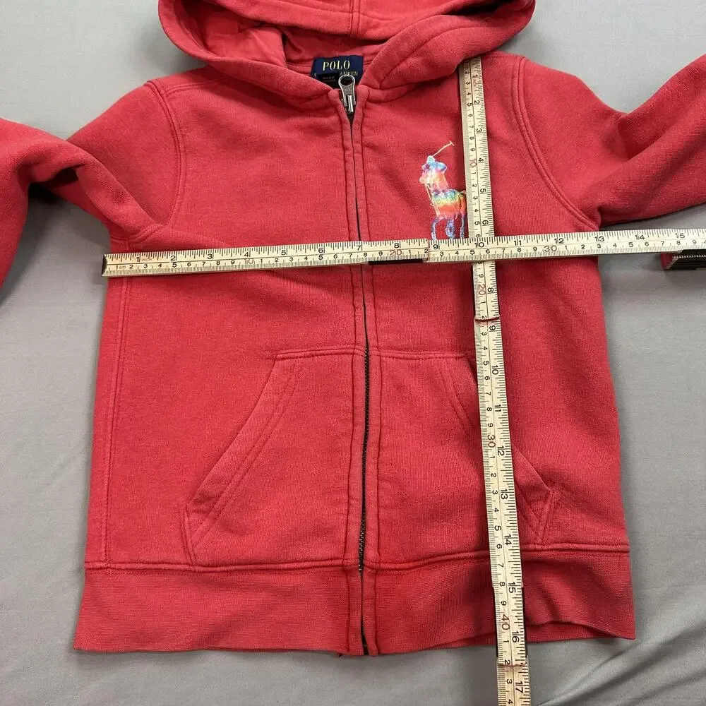 Polo Ralph Lauren Hoodie Boys 5 Red Full Zip Big Pony Embroidered Sweatshirt